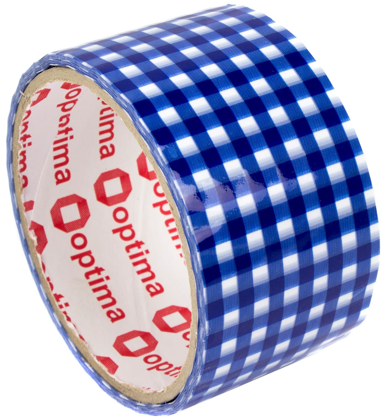 Лента клейкая канцелярская Optima Tartan 48 ммх20 м синяя в клеточку (6) (72) O45362