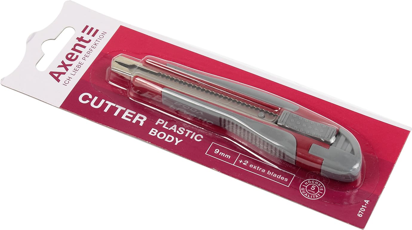 Ніж канцелярський Axent 9мм з гумовими вставками металеві направляючі (24) 6701