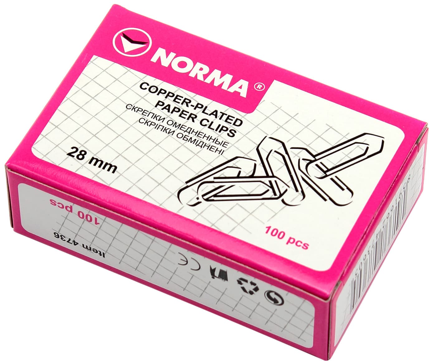 Скрепки Norma Лодочка 28мм 100 шт омедненные (10) 4736
