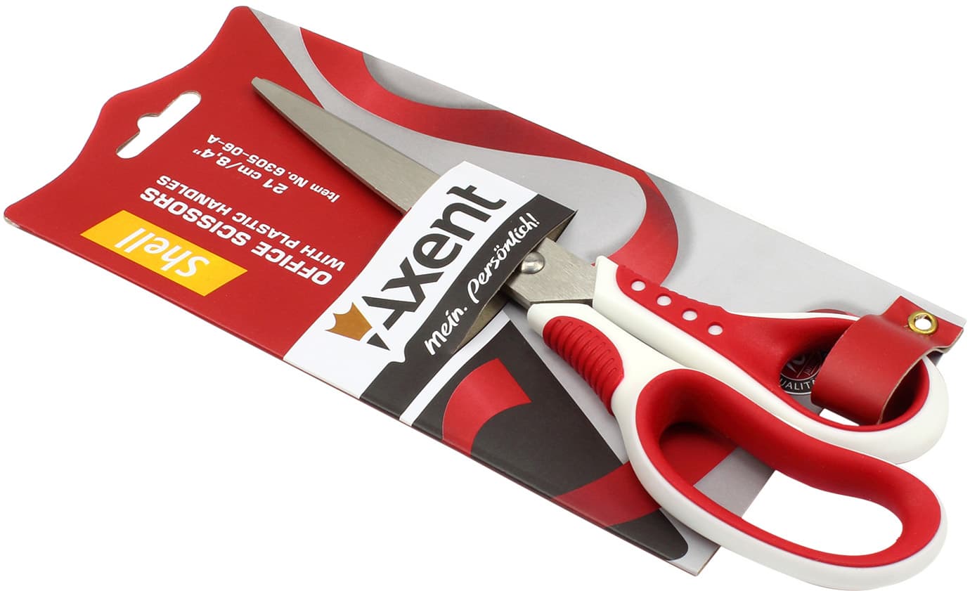 Ножиці офісні Axent 20 см Shell біло-червоні (10) (100) 6305-06