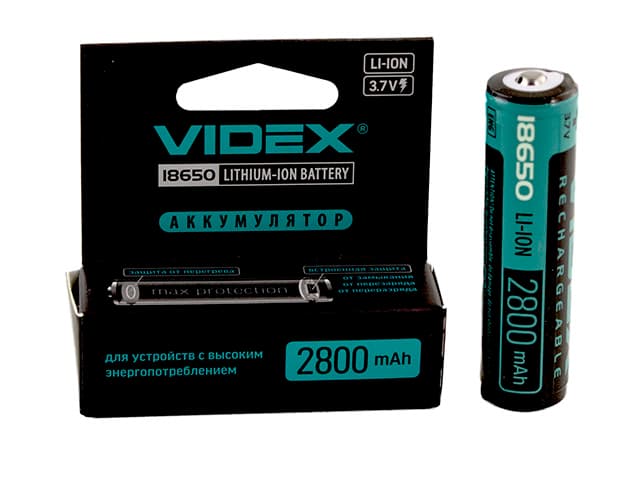 Аккумулятор VidexLi-ion 18650-R, 2800 mAh, защита