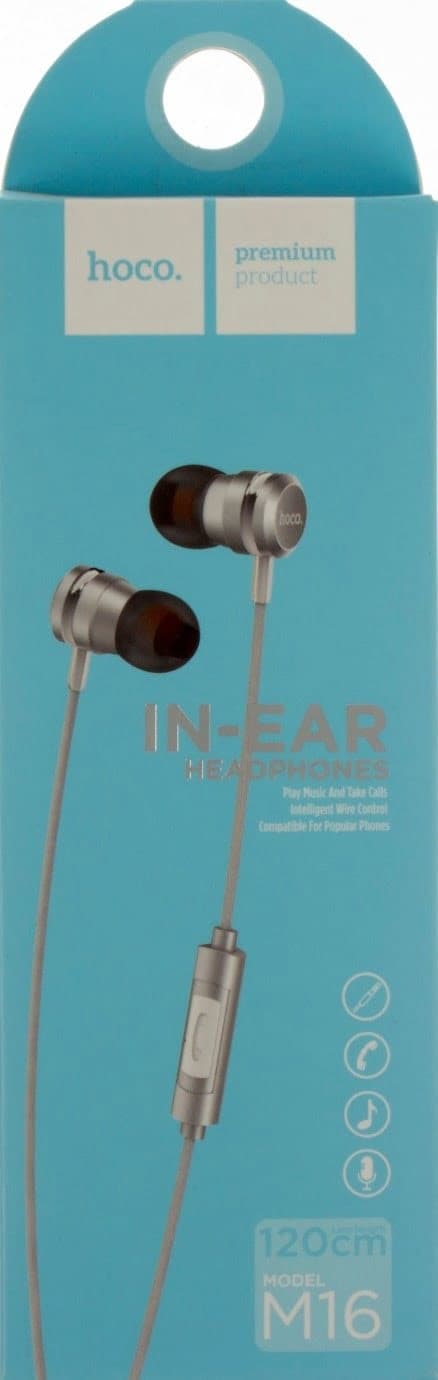 Навушники вакуумні металеві HOCO Ling Sound M16 silver мікрофон  