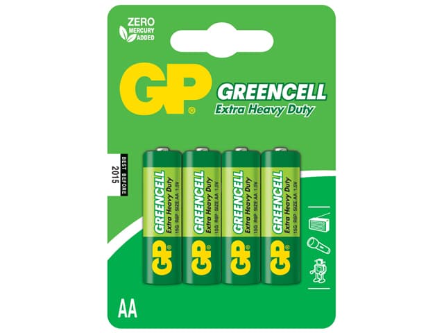 Батарейки GP Greencell GP15G-2UE4 зелені R-06/блістер 4 шт (18) (72)
