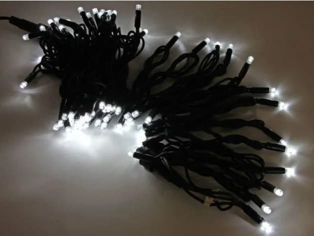 Гірлянда електрична вулична пряма 100 LED white чорний провід 10 м 6515