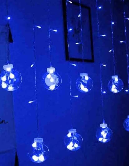 Гірлянда-штора електрична Кульки 12 LED синя L-2,5 H-0,8 м (20) 1848-02