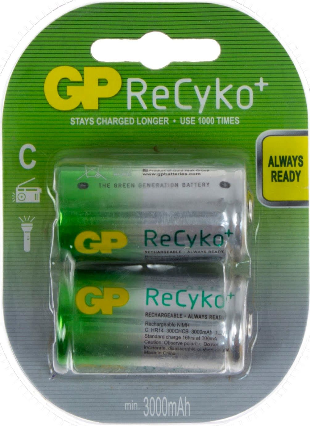 Аккумуляторы GP NiMH 300CHCBE-GB2 (R-14, 3000 mAh) блистер 2 шт