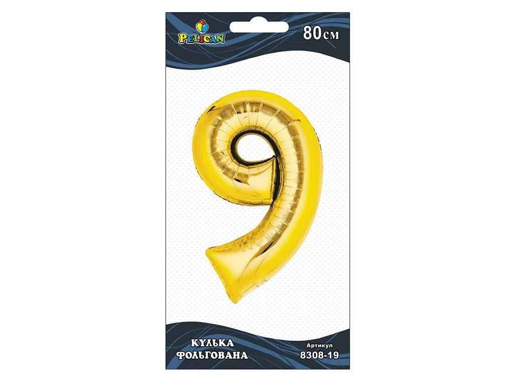 Кулька повітряна фольгована Цифра-9 80 см золото (1) 830819 Pelican