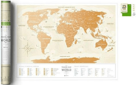 Плакат-скетч карта світу Travel Map Gold World в тубусі українською