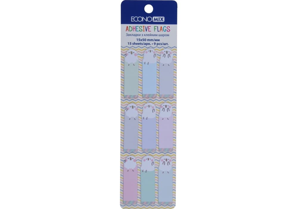 Стикеры-закладки бумажные Economix Fun Сhicken 15 х50 мм 105 шт 9 цветов (50) №E20962-01