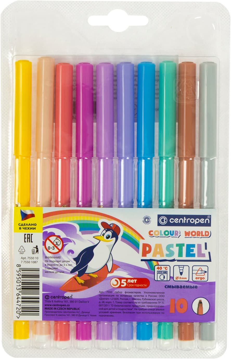 Фломастери Centropen 10 кольорів пастель (1) (720) 7550 / 1009TP