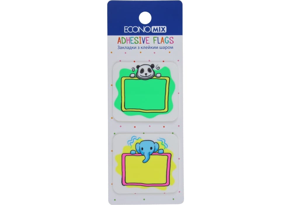 Стикеры-закладки пластиковые Economix Panda & elephant 40 х45 мм 40 шт ассорти (48) №E20966-01