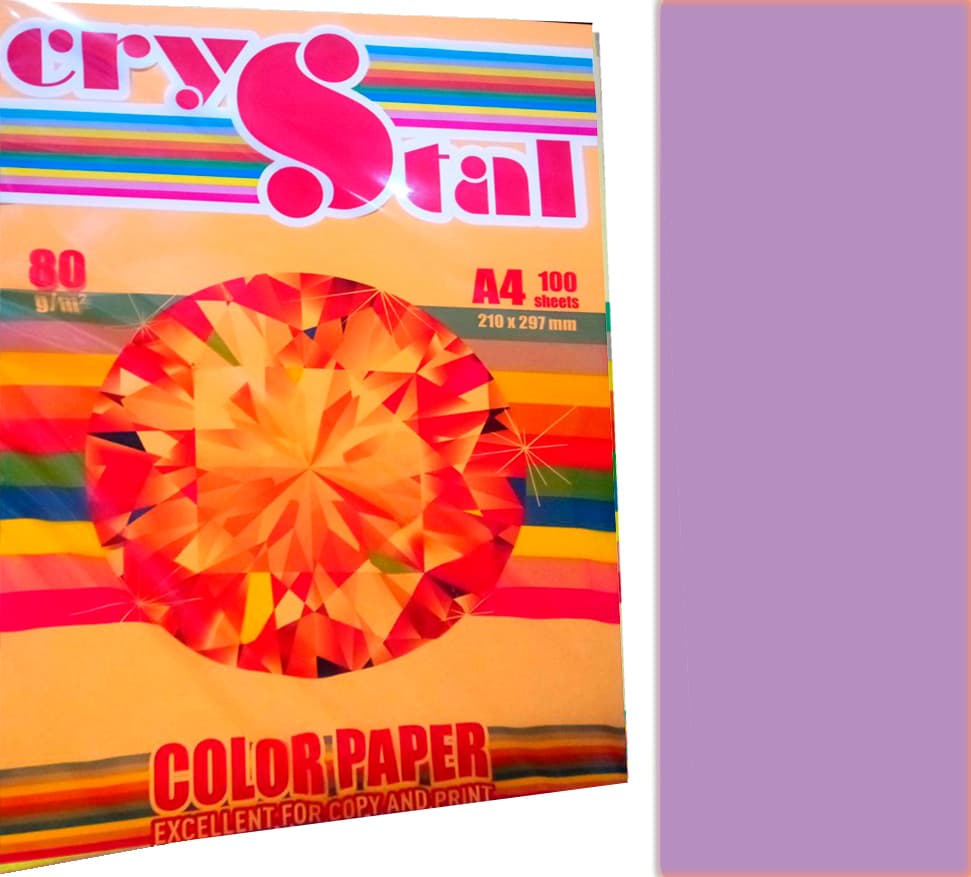 Бумага цветн. А4 80г/м паст. Crystal Сolor Lavender 185 (лиловый)(100)