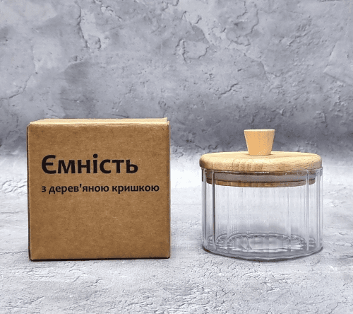 Банка для сип. прод. скло 0,3л з дерев. кришкою №32254/S&T/(24)(36)