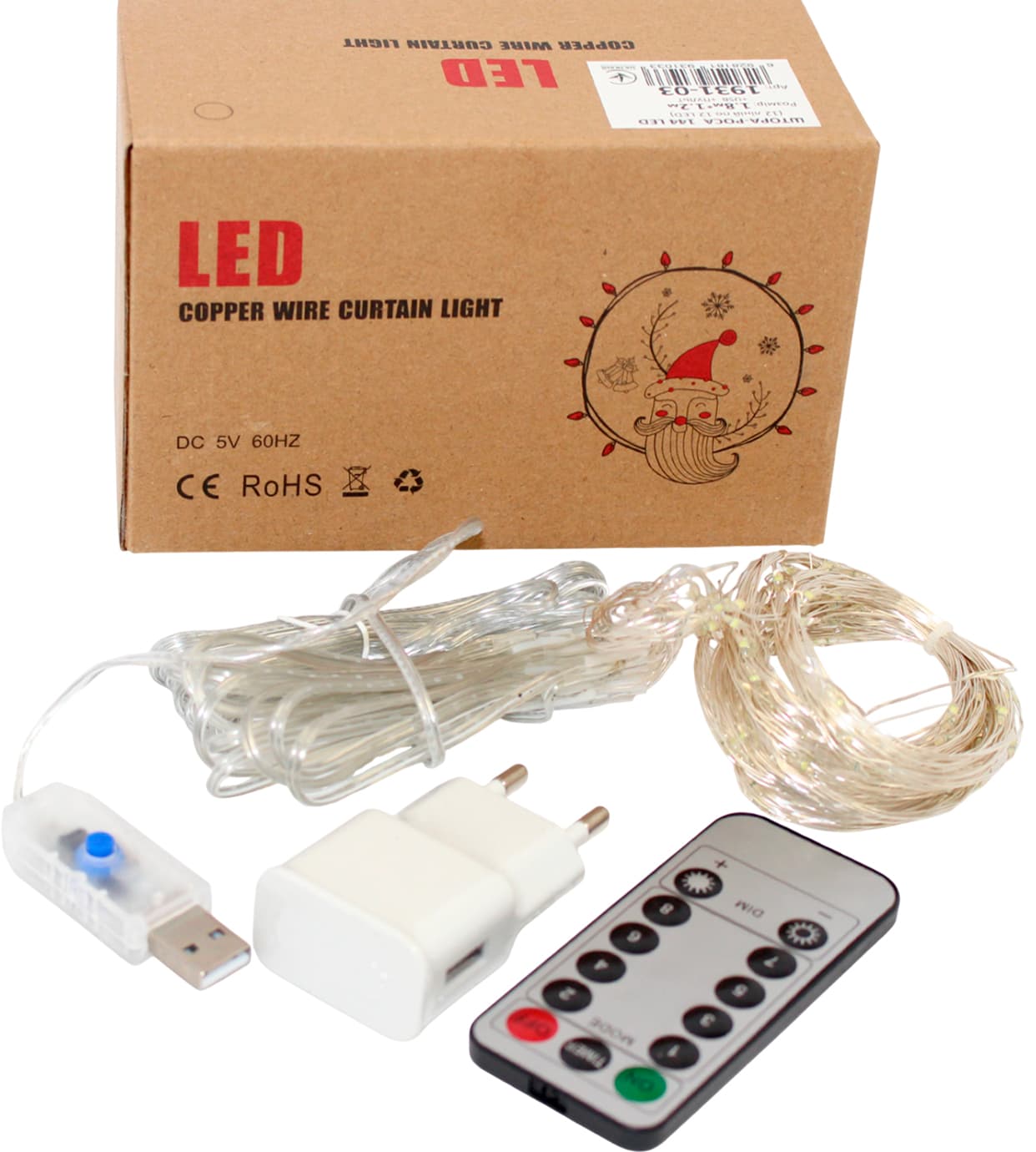 Гірлянда-штора електрична Роса 144 LED USB, пульт, bluetooth, біла L-1,8 H-1,2 м 1931-03
