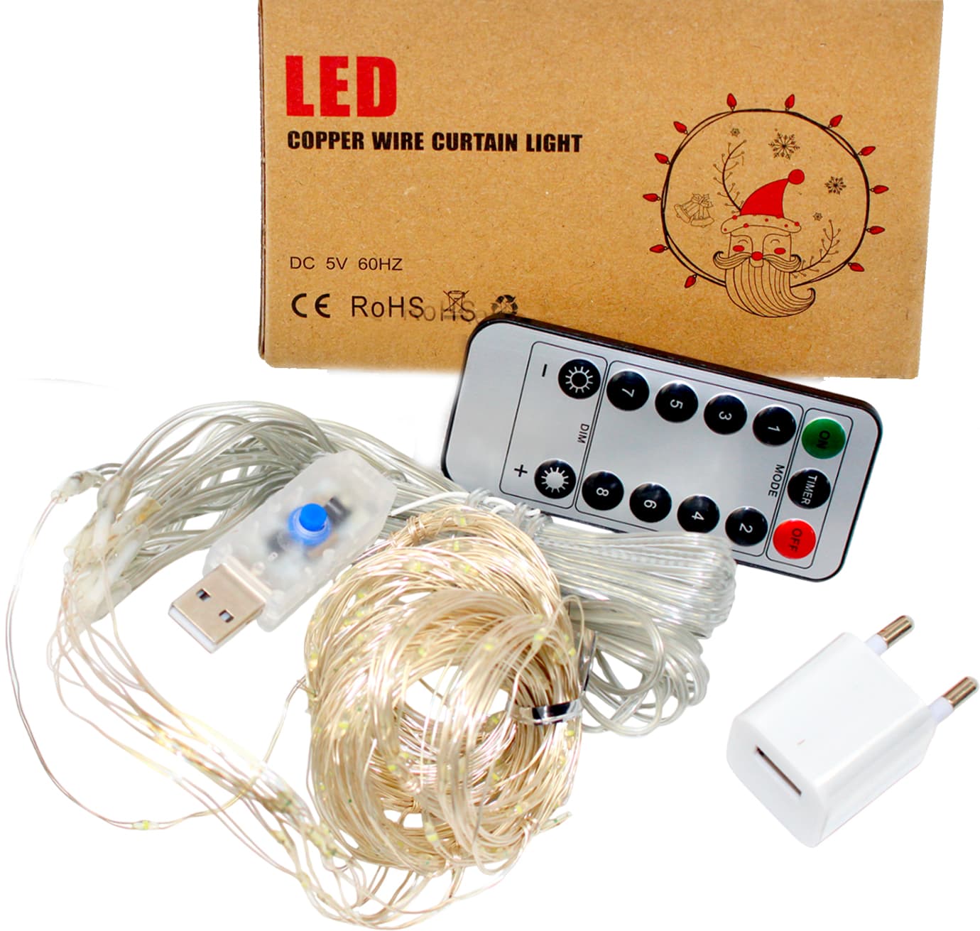 Гірлянда-штора електрич. Роса 200LED USB адаптер,пульт ДК,10ліній білий L-3м H-2м№1938-03u