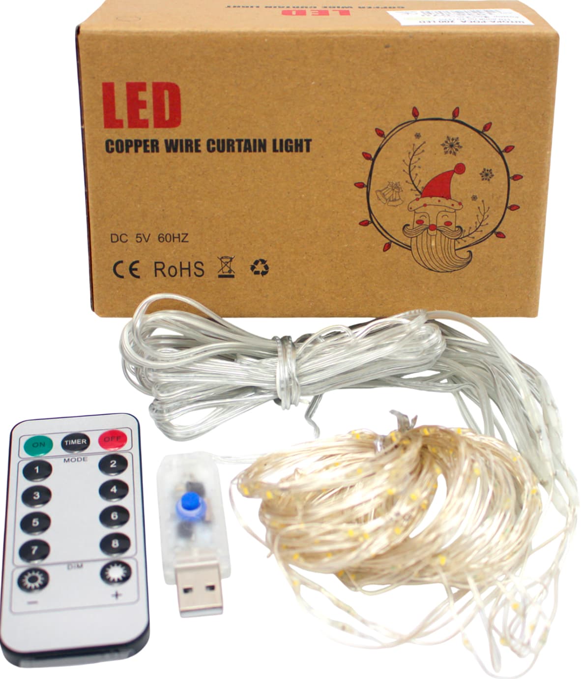 Гірлянда-штора електрич.Роса200LED USB адапт.,пультДК,10лін.білий теплийL-3м H-2м№1938-07u