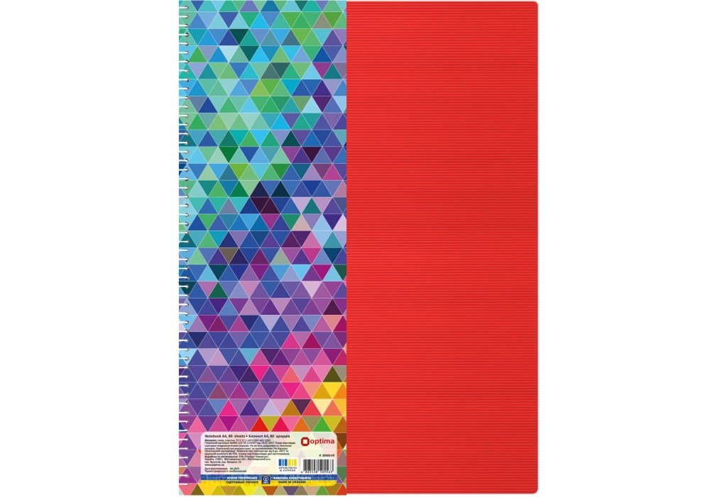 Тетрадь пруж. бок. А4 80л. клет. карт. "Optima" Kaleidoscope красный №O20365-03(1)(36)