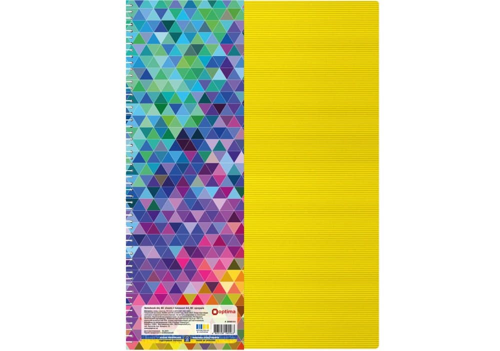 Тетрадь пруж. бок. А4 80л. клет. карт. "Optima" Kaleidoscope жёлтый №O20365-04(1)(36)
