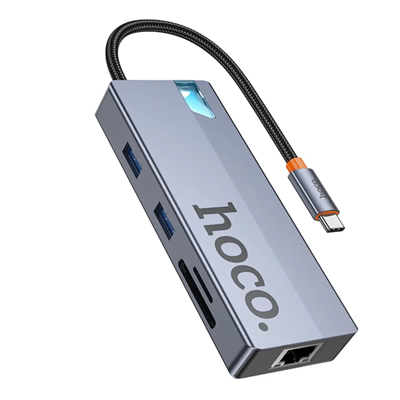 Концентратор (Hub) Hoco HB52 8 портов (HDTV+RJ45-100Mbps+SD/TF+PD+Type-C3.0+USB3.0*2) grey