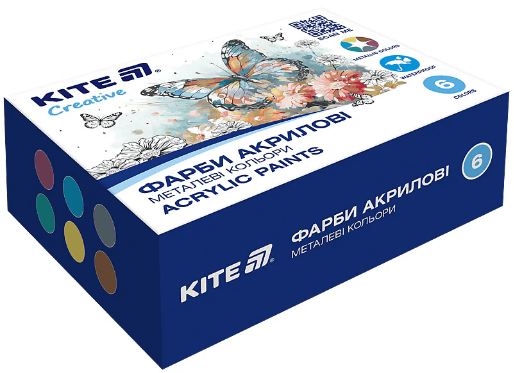 Набір акрил. фарб "Kite" 6кольор. 20мл №K-273 Creative металік(24)