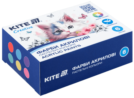 Набір акрил. фарб "Kite" 6кольор. 20мл №K-272 Creative пастель.(24)