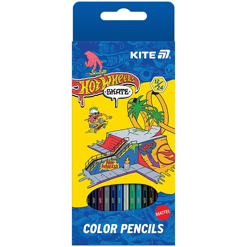 Карандаши цветн. 12 цветн. "Kite" №HW25-054-2 Hot Wheels-2 двухстор.(12)(240)