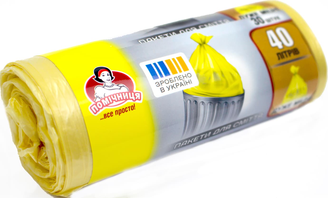 Пакеты для мусора "Помощница" 40л 30шт (55см*70см) жёлтые HDPE №2297(12)