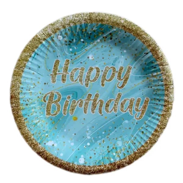 Тарілка паперова, d-230мм Happy Birthday на блакитному №16785(10)
