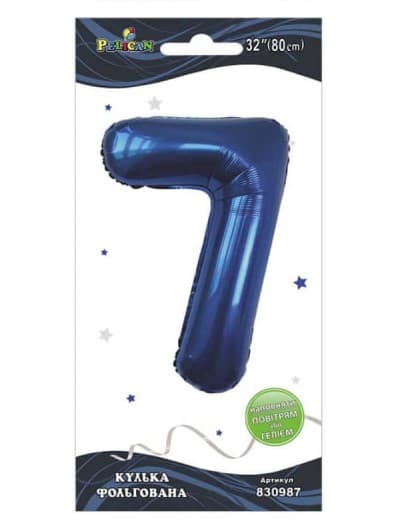 Кулька повітр. фольгована "Цифра 7" 80см індиго №830987/Pelican/(1)(10)(5)(1000)