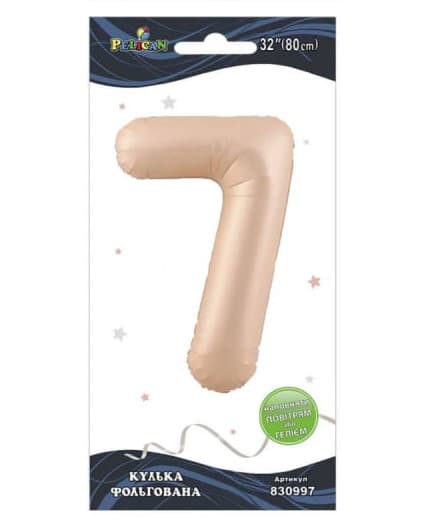 Кулька повітр. фольгована "Цифра 7" 80см рожева Blush №830997/Pelican/(1)(10)(5)(1000)