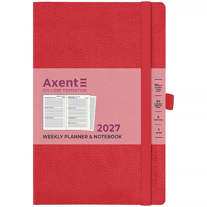 Щотижн. В6 "Axent" дат2027 Partner Soft Skin,червоний №8509-27-03-A