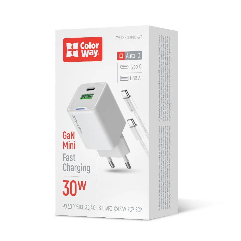 Зарядний пристрій ColorWay Gan Mini 30W PD Type-C + USB QC4.0