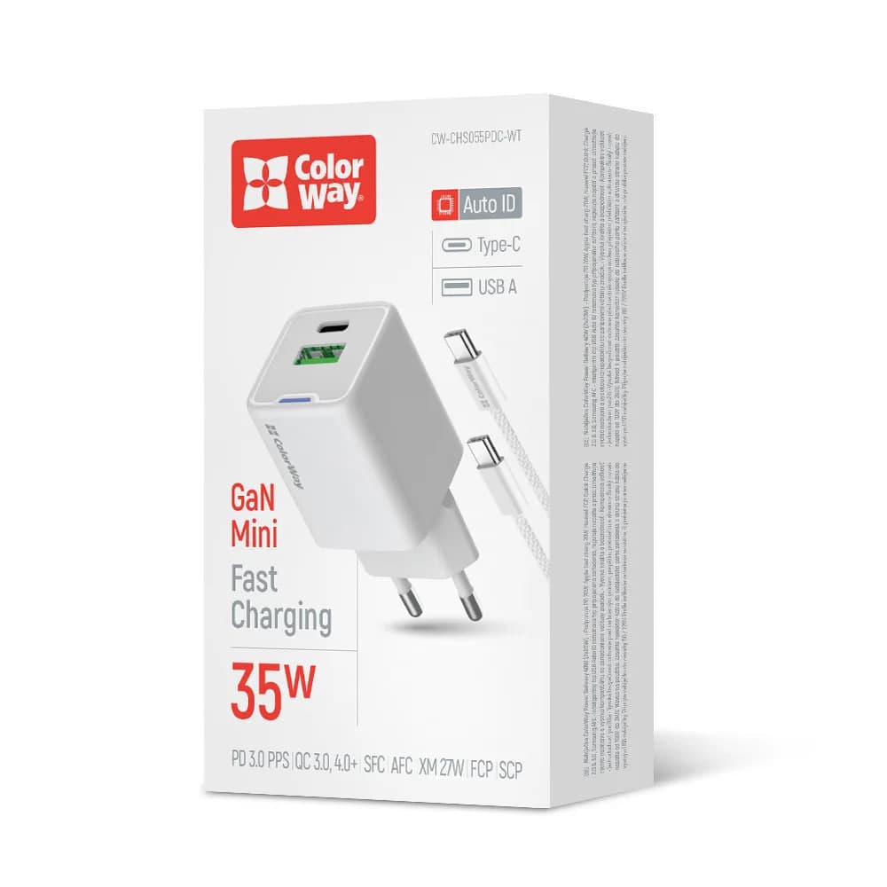 Зарядний пристрій ColorWay Gan Mini 35W PD Type-C + USB QC4.0