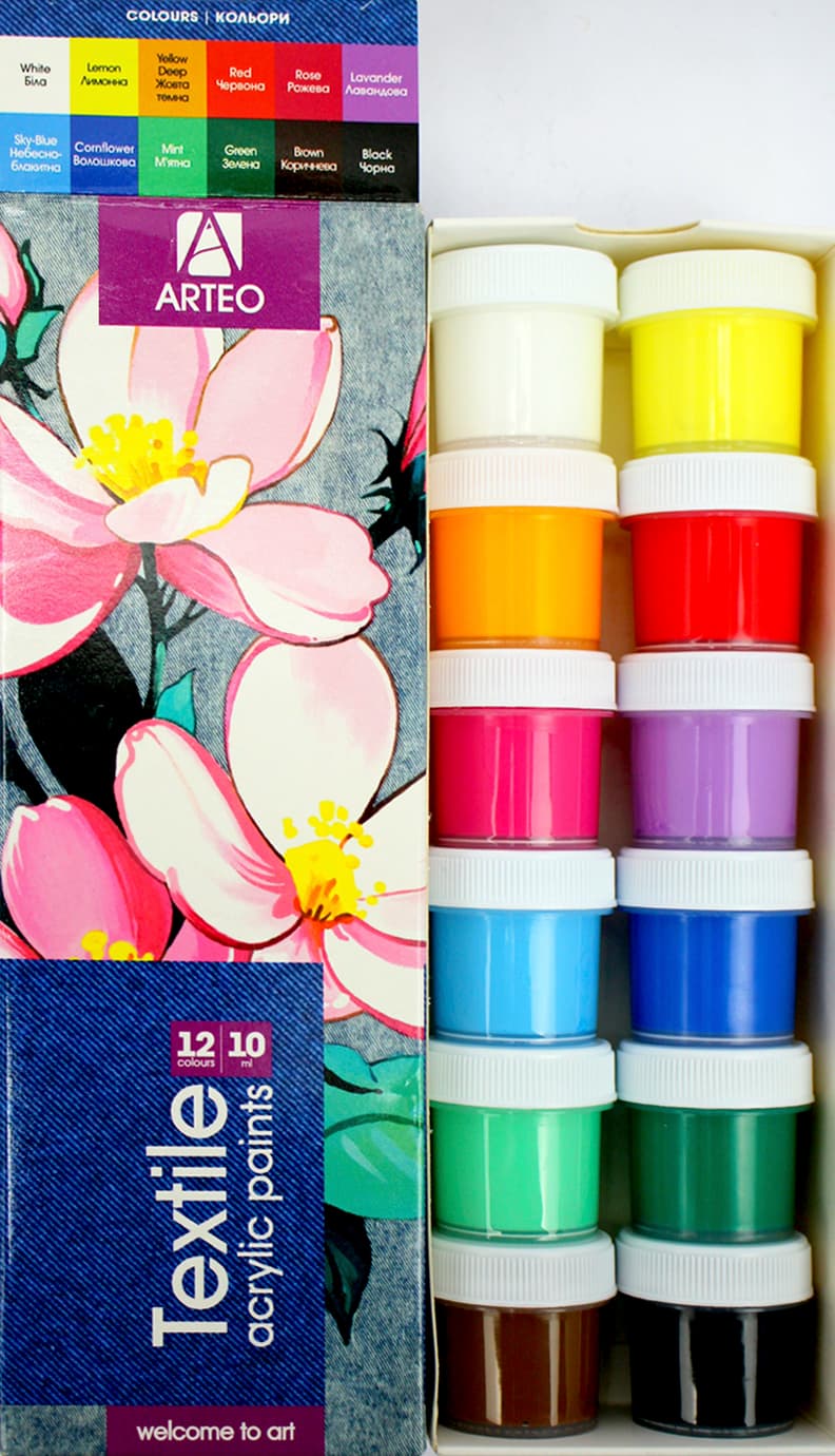 Набор акрил. красок 12х10мл "Arteo" Flowers для ткани №322113002(12)