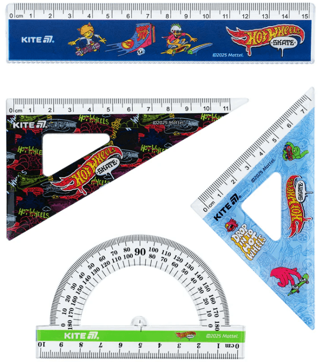 Набор геометрический "Kite" №HW25-282	 Hot Wheels (лин. 15см,2 угольника,транспортир)(24)(288)
