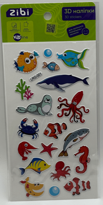 Наліпка 3D "Морська фауна" 18см, KIDS Line №ZB.63343/Zibi/