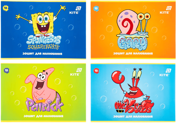 Зошит для малюв. на скобі 12/100 А4 "SpongeBob SquarePants"лак+УФ№SB26-241/Kite/(20)(200)