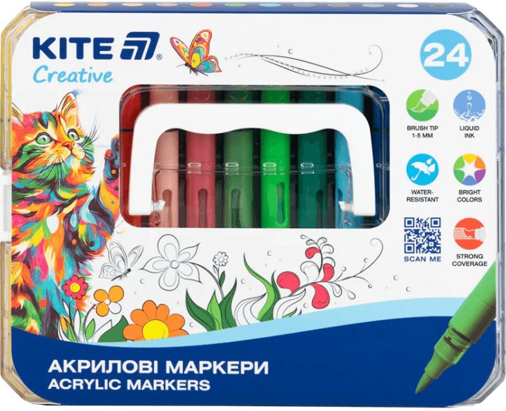 Набор маркеров акрил. "Kite" Creative №K-1162 24шт с жидкими чернилами