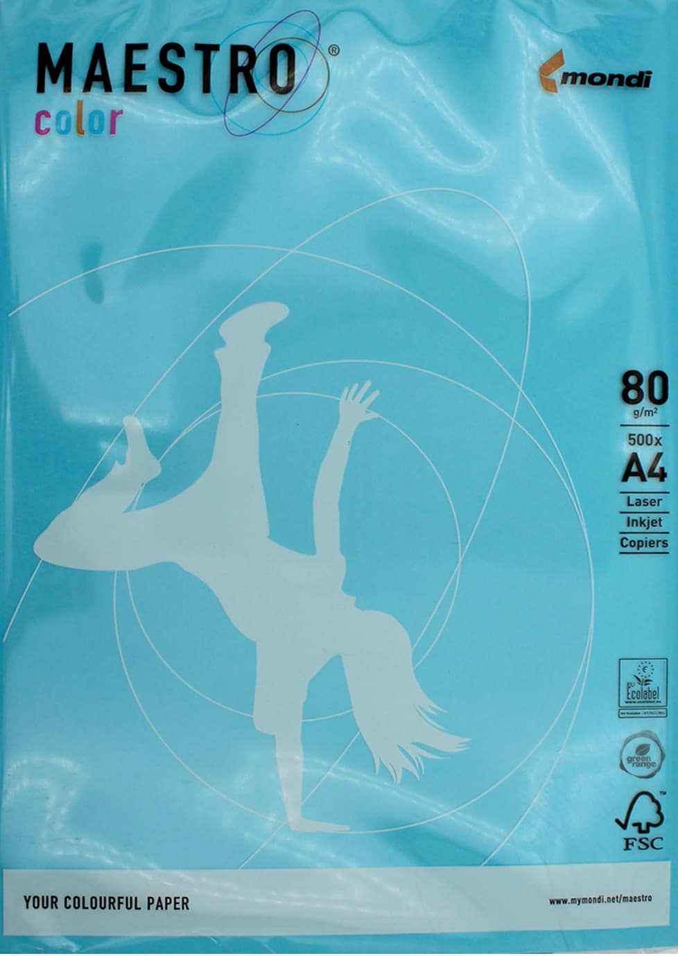 Папір кольоровий А4 80 г/м Maestro Color Intensive AB48 Aqua блакитний (500) (2500)
