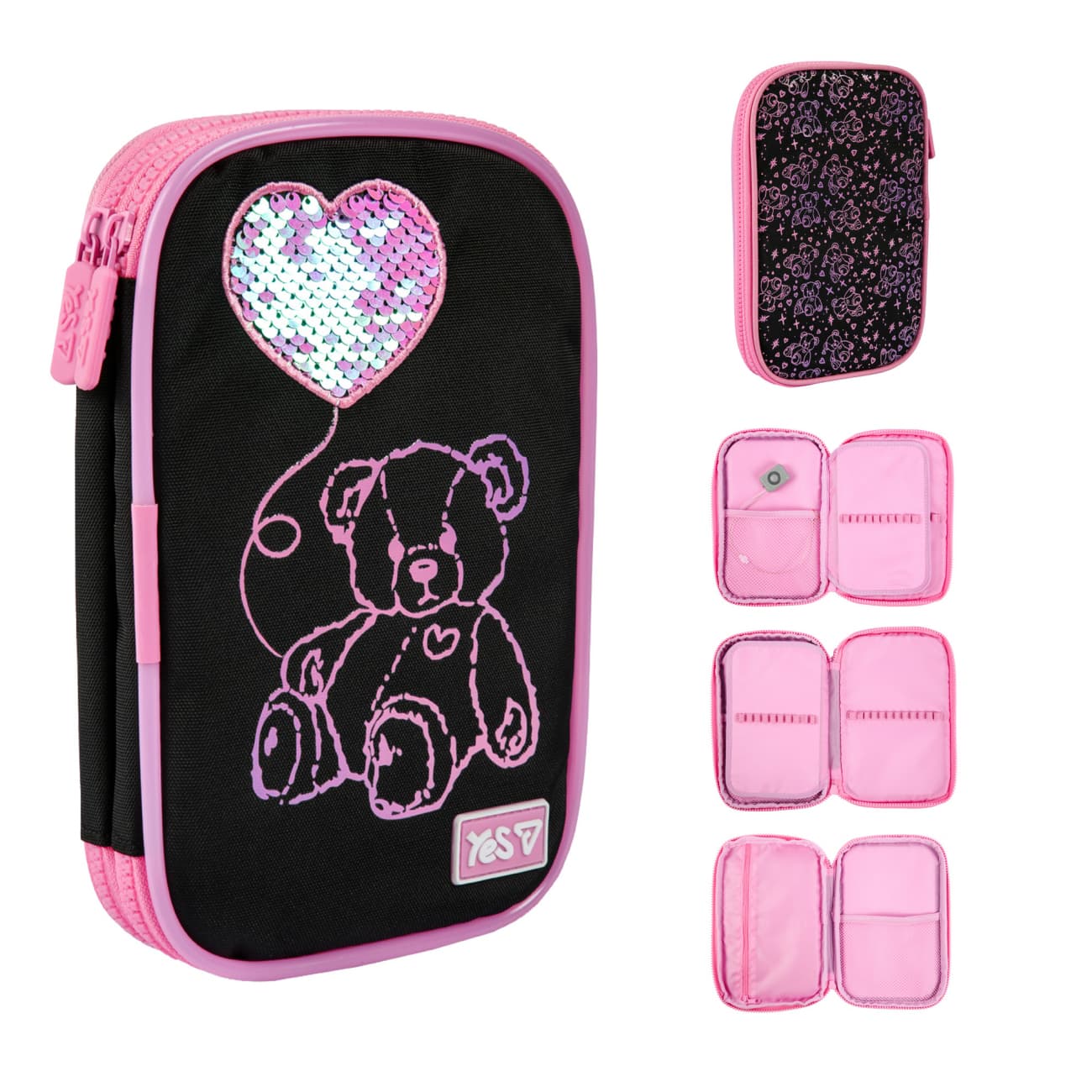 Пенал "Yes" Pink Bear мягкий 2отд. LED №PH-35/533777/Р-26