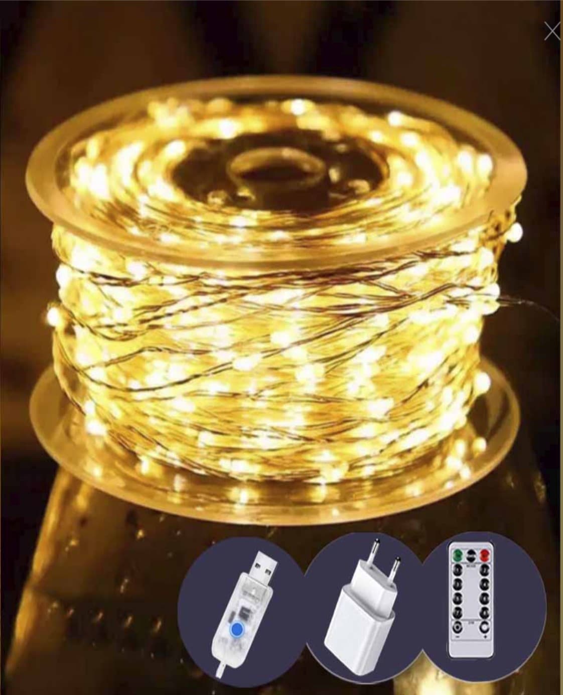 Гірлянда електрич. "String" Роса 500LED 8 режимів +USB пульт теплий білий 50м №1905-07