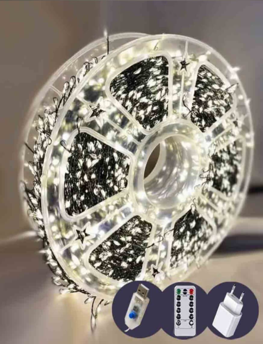 Гірлянда електрич. Роса-мішура 1500LED 8реж+пульт ДК+USB біл.теп.,зел.пров. L-50м №1971-07