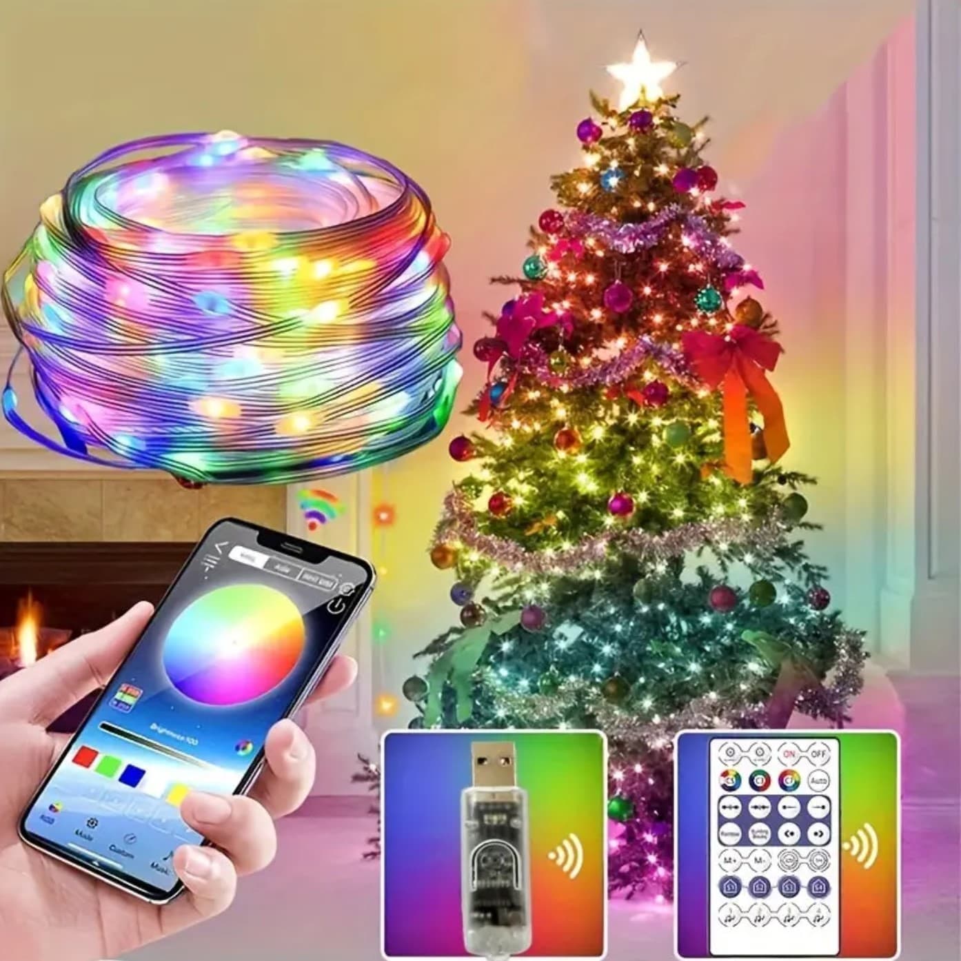 Гірлянда-водоспад електрич. Роса 100LED USB,bluetooth,RGB L-10м №19072-88(104)