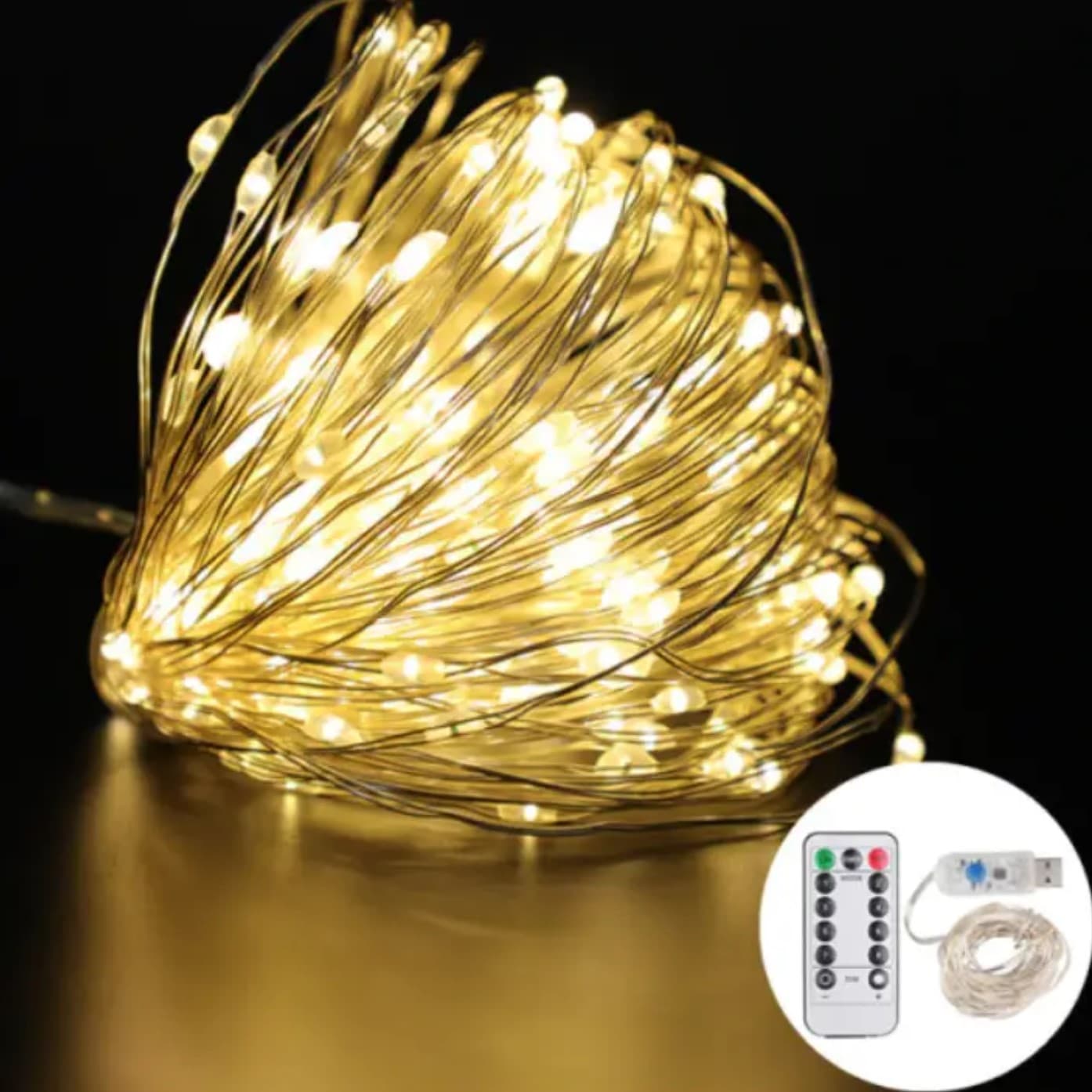 Гірлянда Роса-мішура 500LED 8режимів+пульт ДК +USB білий теплий,прозор.провідL-10м№1966-97