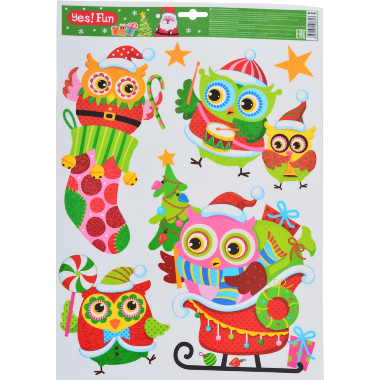 Новорічна наклейка на вікна, глітер, 41x29см №801093 Yes! Fun