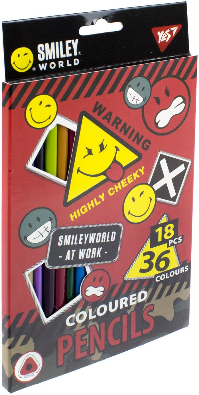 Олівці кольорові 36 кольорів/18 шт Yes Smiley World хлопчик (8) 290608