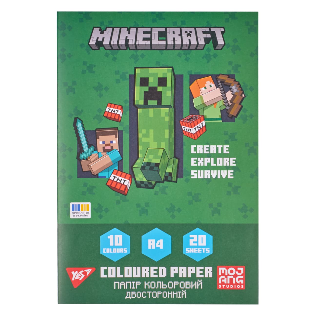 Бумага цветн. А4 двухстор. 20л./10цветн. Minecraft №955458/Yes/(50)