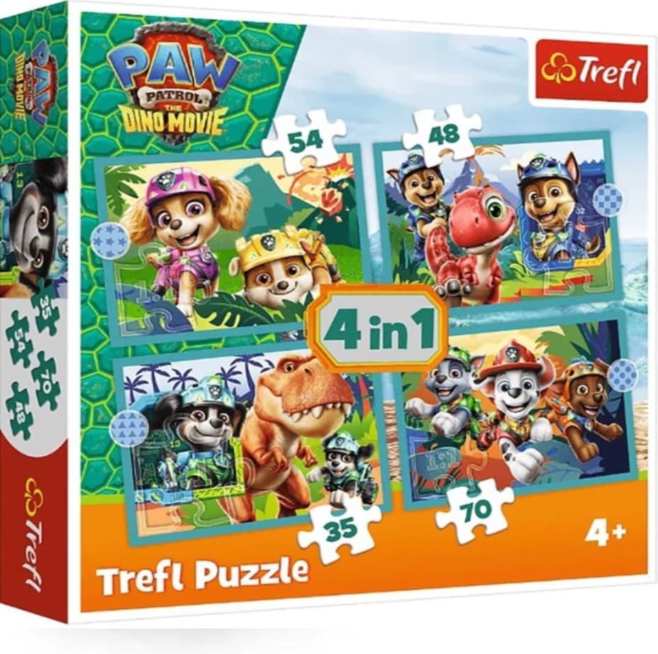 Пазлы Trefl 4в1 PAW PATROL Сказки с острова динозавров.THE DINO MOVIE №34687