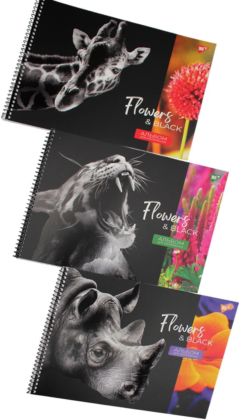 Альбом для малюв. на пруж. 20/120 А4 "Flowers&Black" виб.гібрід.лак №130550/Yes/(3)(108)