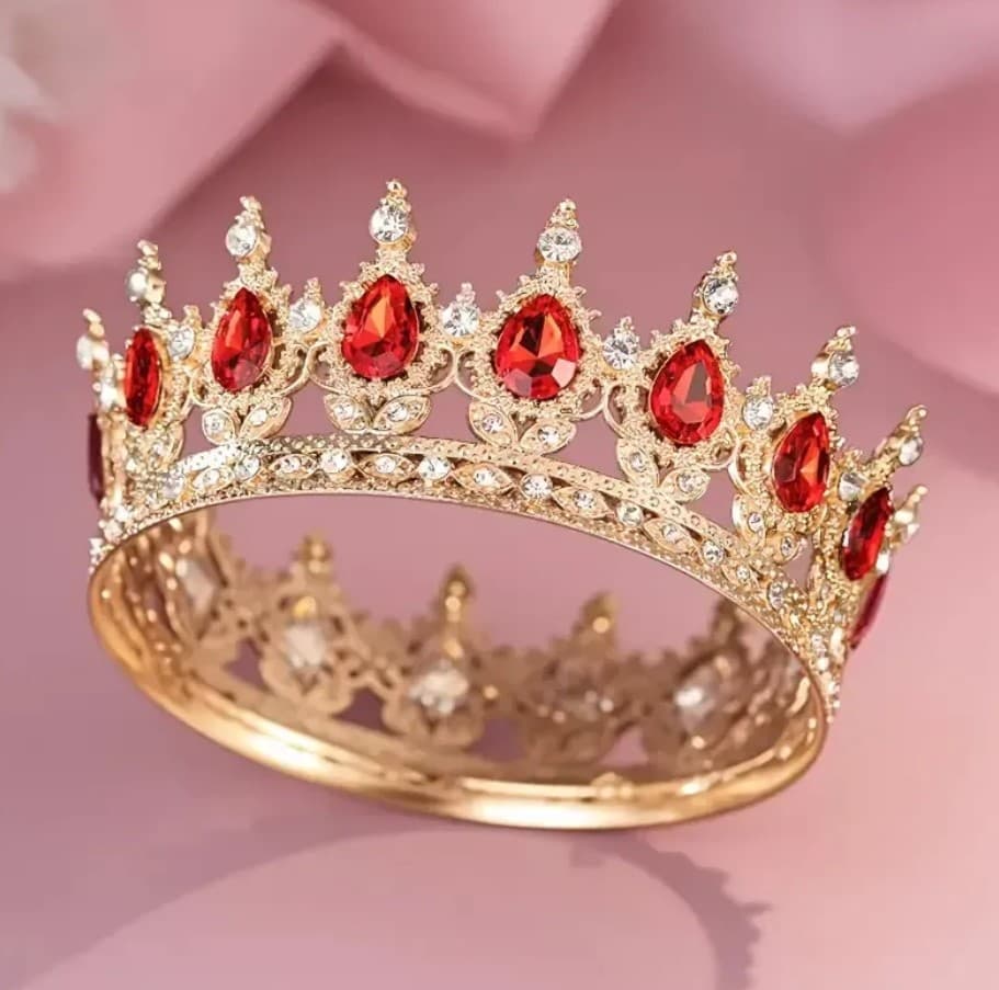 Корона метал. з піками,золото з червоним камінням 12,5х5,5см